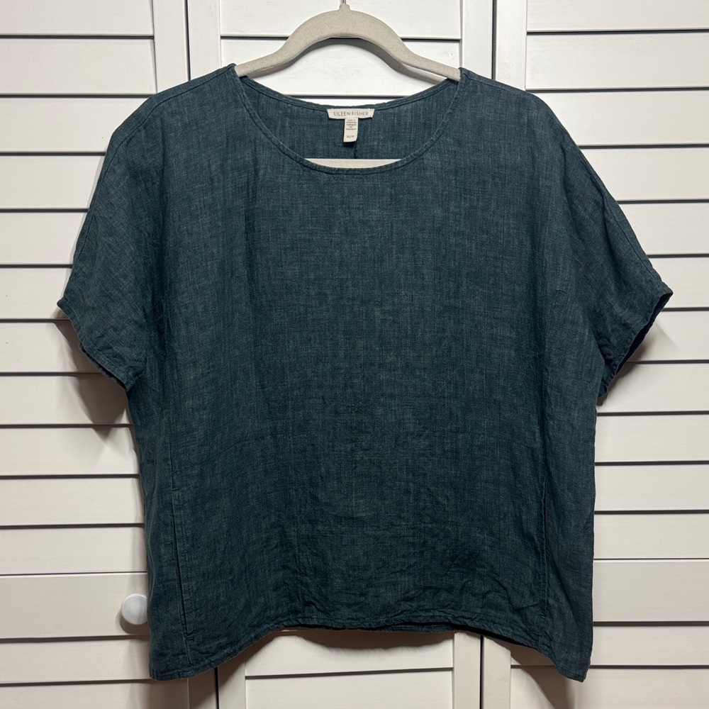 Eileen Fisher 100% Organic Linen Short Sleeve Top